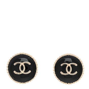 CHANEL Metal Enamel CC Round Earrings Gold Black