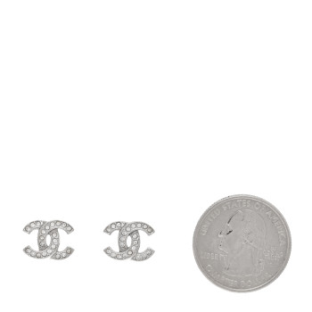 CHANEL Metal Crystal CC Earrings Silver
