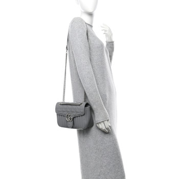 GUCCI Calfskin Matelasse Aria Small GG Marmont Shoulder Bag Deep Grey