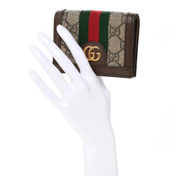 GUCCI GG Supreme Monogram Web Ophidia Card Case Beige New Acero