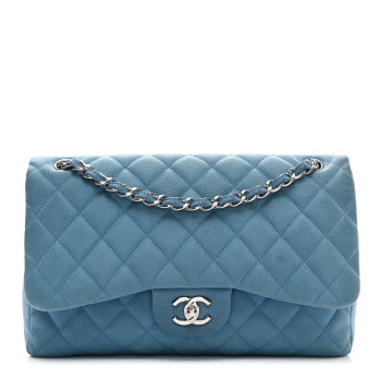 CHANEL Iridescent Caviar Quilted Jumbo Double Flap Blue