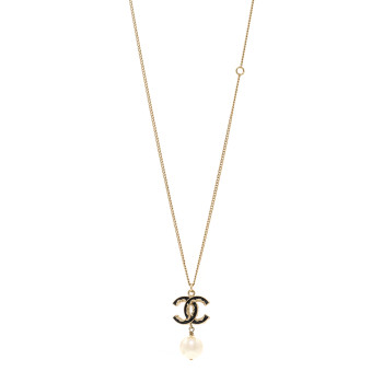 CHANEL Enamel Pearl CC Baroque Drop Necklace Black Gold