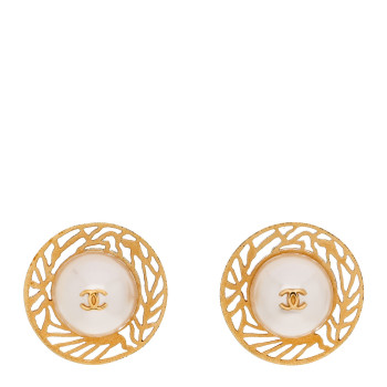 CHANEL Pearl CC Clip On Earrings Gold