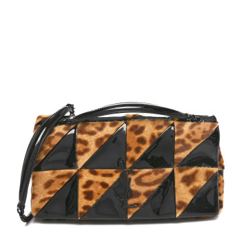 SAINT LAURENT Patent Pony Hair Leopard Print Patchwork Monochrome Monogram Medium Jamie Natural Black