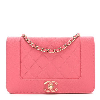 CHANEL Caviar Quilted Vintage Mademoiselle Wallet On Chain WOC Dark Pink