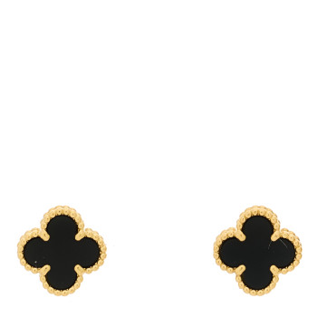 VAN CLEEF & ARPELS 18K Yellow Gold Black Onyx Sweet Alhambra Earrings