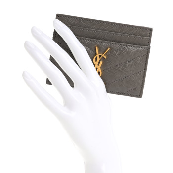 SAINT LAURENT Grain De Poudre Matelasse Chevron Monogram Credit Card Case Fog