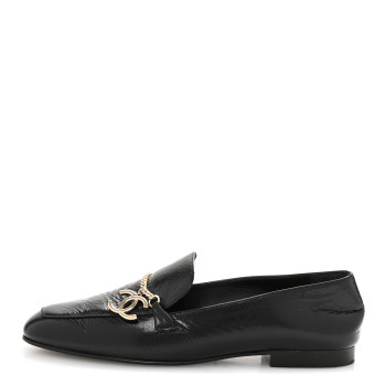 CHANEL Crinkled Calfskin Chain CC Mocassin Loafers 40 Black CHANEL Crinkled Calfskin Chain CC Mocassin Loafers 40 Black