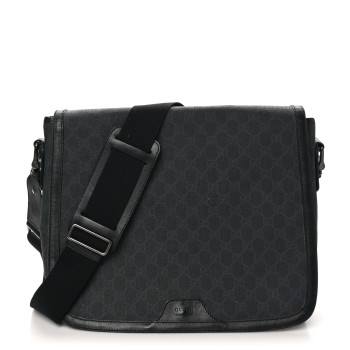 GUCCI GG Supreme Monogram Flap Messenger Bag Black Grey