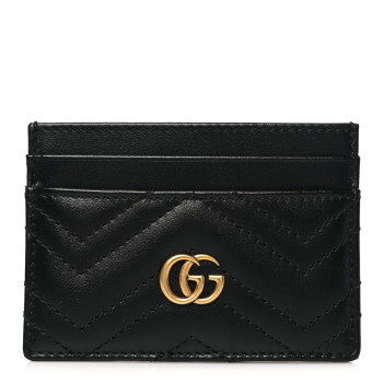GUCCI Calfskin Matelasse GG Marmont Card Holder Black