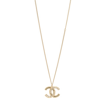 CHANEL Crystal Enamel CC Reversible Pendant Necklace Gold