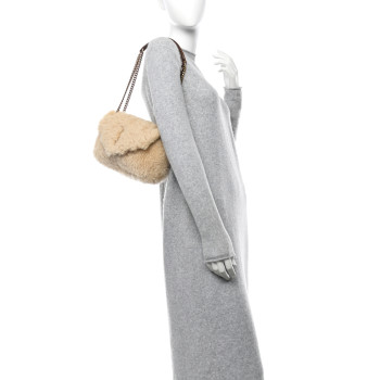SAINT LAURENT Shearling Calypso Crossbody Crema Naturel Dark Cigar