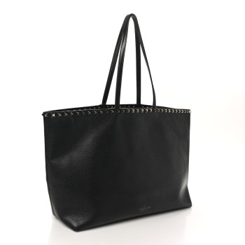 VALENTINO GARAVANI Grained Calfskin Rockstud Shoulder Tote Black