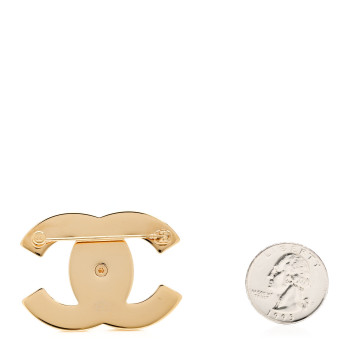 CHANEL Resin CC Turnlock Brooch Gold Pearly White