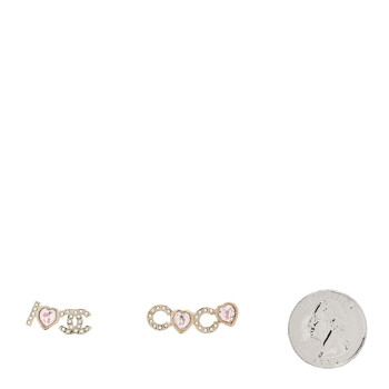 CHANEL Metal Strass I Love Coco Heart Earrings Gold Pink