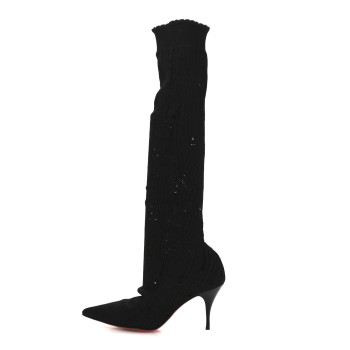 CHRISTIAN LOUBOUTIN Tricot Lurex Sandrine 80 Sock Knee Boots 36 Black