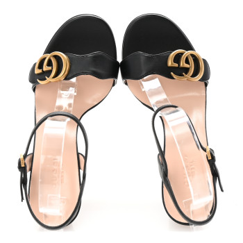 GUCCI Lifford Calfskin GG Marmont Ankle Wrap 105mm Sandals 35 Black