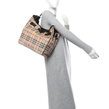 BURBERRY Haymarket Check Medium Walden Belted Hobo Chocolate