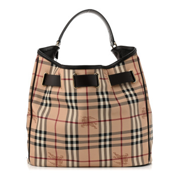 BURBERRY Haymarket Check Medium Walden Belted Hobo Chocolate