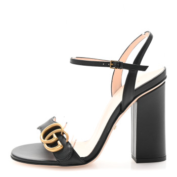GUCCI Lifford Calfskin GG Marmont Ankle Wrap 105mm Sandals 35 Black