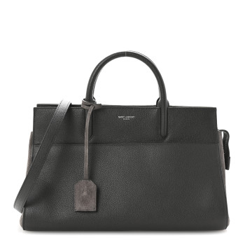 SAINT LAURENT Grained Calfskin Small Cabas Rive Gauche Dark Anthracite