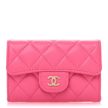 CHANEL Caviar Quilted Flap Card Holder Wallet Pink
