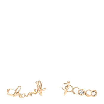 CHANEL Metal Crystal Coco Script CC Climber Earrings Gold