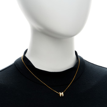 HERMES Lacquered Gold Mini Pop H Pendant Necklace White