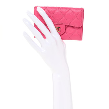 CHANEL Caviar Quilted Flap Card Holder Wallet Pink