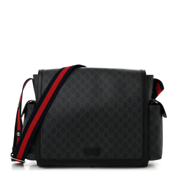 GUCCI GG Supreme Monogram Web Messenger Diaper Bag Black Grey