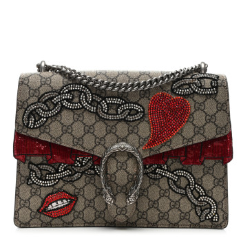 GUCCI GG Supreme Monogram Embroidered Medium Dionysus Shoulder Bag Beige Multi
