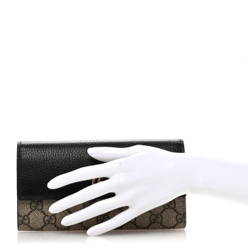 GUCCI Dollar Calfskin GG Supreme Monogram GG Marmont Continental Wallet Black Beige Ebony