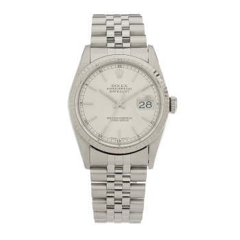 ROLEX Stainless Steel 18K White Gold 36mm Oyster Perpetual Datejust Watch Silver 16234