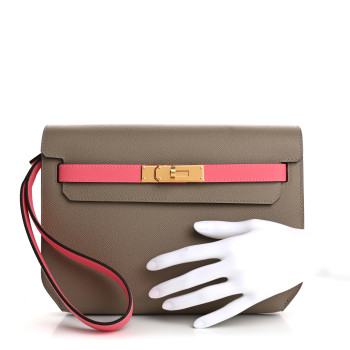HERMES Epsom Horseshoe Kelly Depeches 25 Pouch Etoupe Rose Azalee