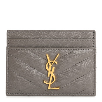 SAINT LAURENT Grain De Poudre Matelasse Chevron Monogram Credit Card Case Fog