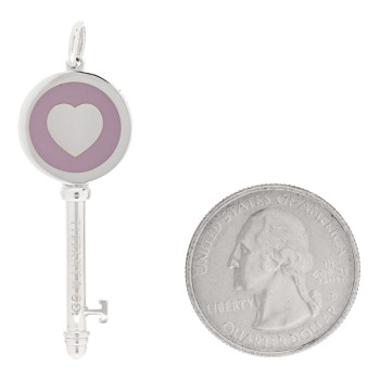 TIFFANY Sterling Silver Enamel Keys Heart Key Pendant Lavender