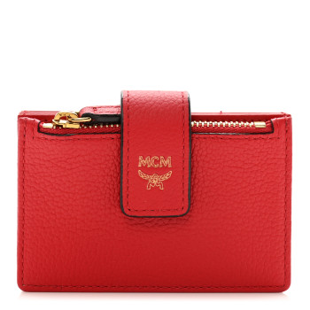 MCM Grained Calfskin Milla Accordion Card Case Red