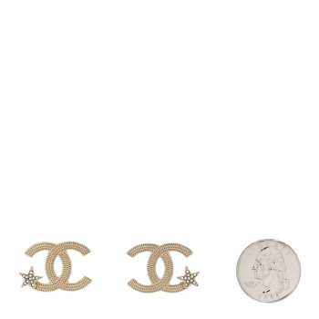 CHANEL Metal Crystal CC Star Earrings Gold