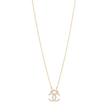CHANEL Crystal CC Cutout Logo Pendant Necklace Gold