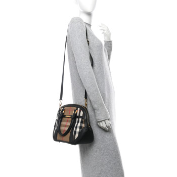 BURBERRY Bridle Calfskin House Check Small Orchard Bowling Bag Black