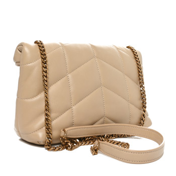 SAINT LAURENT Lambskin Quilted Toy Loulou Puffer Monogram Chain Satchel Nude Powder
