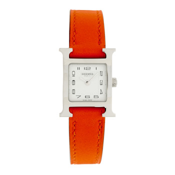 HERMES Stainless Steel Swift 17.2mm Heure H Hour Watch Orange
