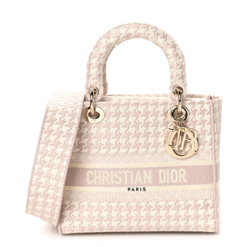 CHRISTIAN DIOR Canvas Houndstooth Embroidered Medium Lady D-Lite Pink