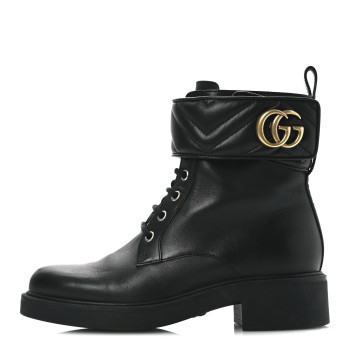 GUCCI Flores Calfskin Nappa Matelasse GG 40mm Ankle Boots 37.5 Black