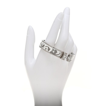 HERMES Enamel Printed Narrow Sous Le Charme d'Orphee Clic Clac H Bracelet PM Blanc Platine