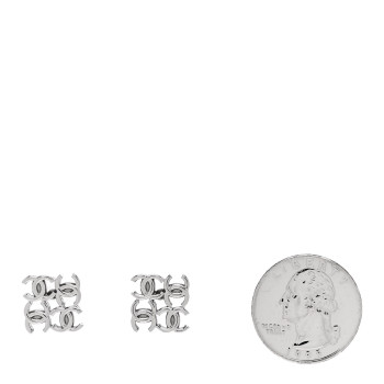 CHANEL CC Logo Stud Earrings Silver