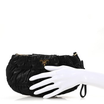 PRADA Nappa Gaufre Wristlet Clutch Black