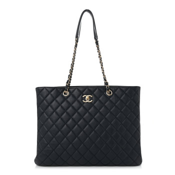 CHANEL Caviar Quilted Large CC Shopping Tote Navy