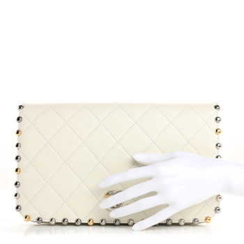 CHANEL Lambskin Quilted Bubble Clutch White