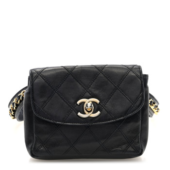 CHANEL Calfskin Quilted Flap Waist Belt Bag Black